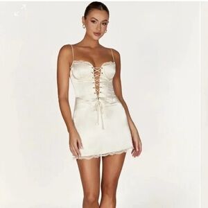 Meshki White Lace Up Slip Dresss